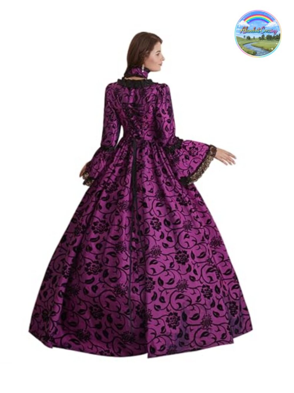 Victorian Rococo Satin Floral Dress Long Sleeve Masquerade Costume - Picture 3 of 6